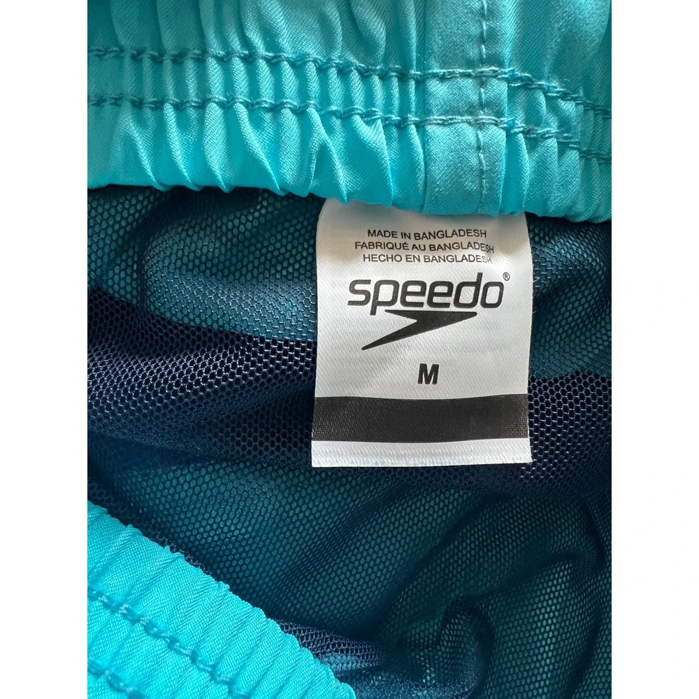 Speedo Mens Swim Trunks Blue Teal Colorblock Comfort Stretch UPF 50+ Medium 18